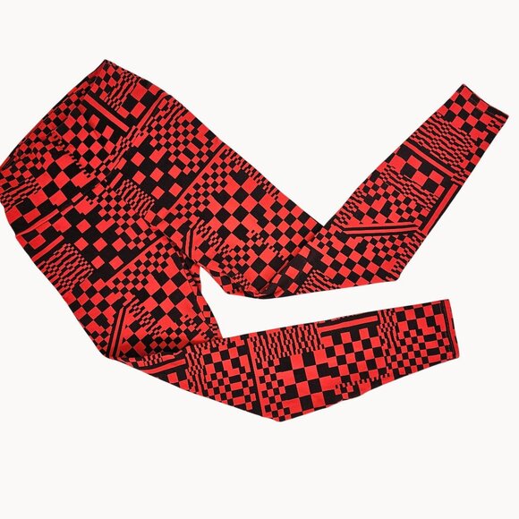Ladies Red Abstract Emo Grunge Goth Festival School Bold Leggings UGG Ignite XS - Picture 5 of 9